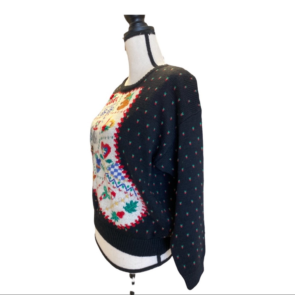 Vintage Christmas Sweater Hand Embroidered Petite Medium - Picture 3 of 10